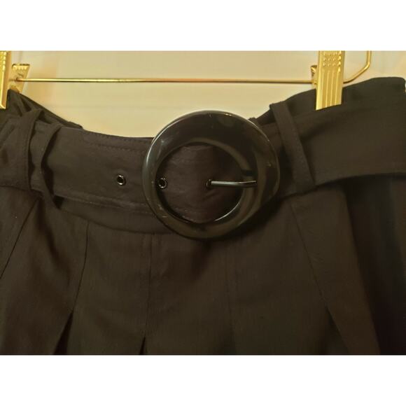 Cache Womens Black Pleated Knee Length Linen Blend Skirt with Cloth Belt Small - Picture 3 of 5